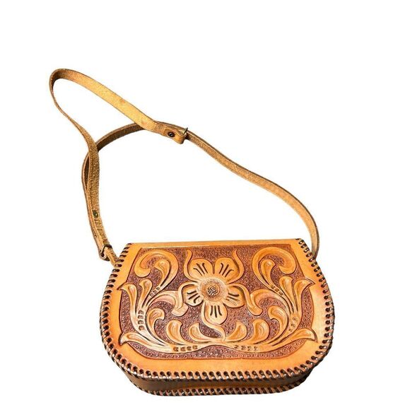 Vintage Mexican Hand Tooled Leather Handbag - Picture 2 of 12